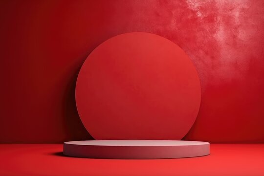 Empty Red background and stand display or shelf with studio for showing or design valentine concept