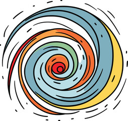 Colorful concentric circles with a dynamic swirl effect. Abstract spiral rainbow pattern. Artistic motion and creativity concept vector illustration.