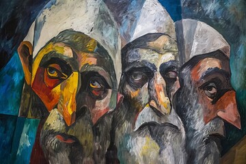 abstract painting of three jewish men. judaica. AI Generative - obrazy, fototapety, plakaty