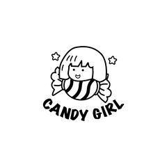 candy girl black and white illustration for logo, element, design, template, etc
