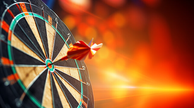Imagen de dardos en el centro de la diana con fondo iluminado de muchos colores