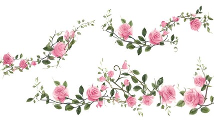 Spring sakura cherry blooming flowers bouquet. Isolated realistic pink petals, blossom, branches, leaves vector set. Design spring tree illustration,generative ai