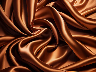 brown silk satin backdrop background wavy soft folds on shiny fabric luxurious textile texture background beauty care cosmetic product background with copy space product mock up abstract background

