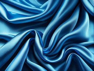 Obraz premium blue silk satin backdrop background wavy soft folds on shiny fabric luxurious textile texture background beauty care cosmetic product background with copy space product mock up abstract background 