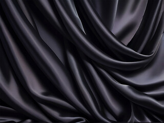 Fototapeta premium black silk satin backdrop background wavy soft folds on shiny fabric luxurious textile texture background beauty care cosmetic product background with copy space product mock up abstract background 
