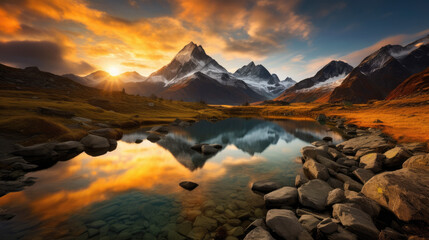 Fototapeta na wymiar Snow Mountain Sunset