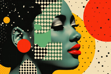 Black history month abstract portrait of a beautiful black woman, graphic shapes pan african colors