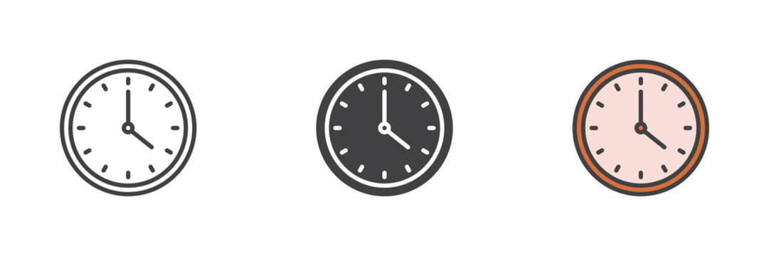 Round clock time different style icon set