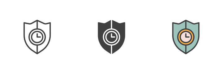 Shield with clock different style icon set
