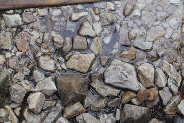 Close up of small stones in water