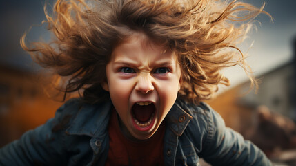 Anger, angry child shouting,  Emotional Outburst - obrazy, fototapety, plakaty