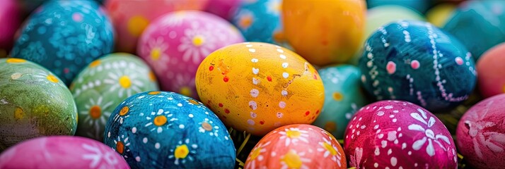 Fototapeta na wymiar Pile of colorful Easter eggs