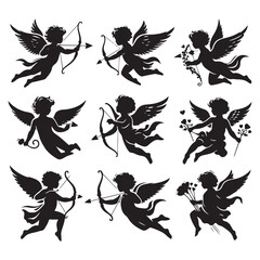 Cupid's Whispering Love: Enchanting Valentine Silhouette for Stock - Valentine Vector - Cupid Vector
