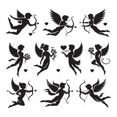 Obraz premium Ethereal Harmony of Valentine Cupid Silhouette: Mesmerizing Stock Image - Valentine Vector - Cupid Vector 