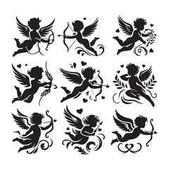 Cupid's Touch of Romance Silhouette: Ideal for Valentine Stock Photos - Valentine Vector - Cupid Vector
