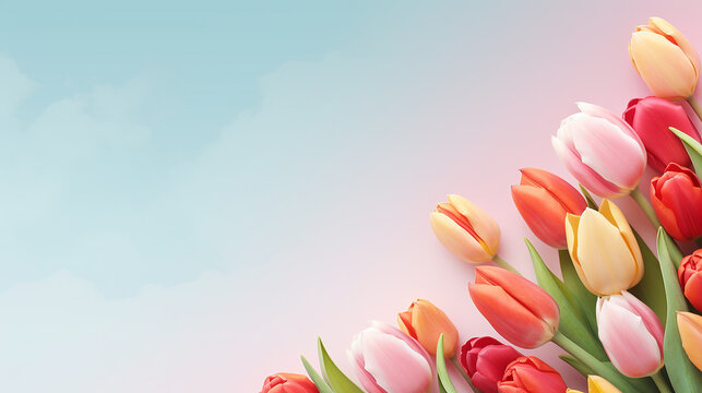Colorful Tulip border with copy space