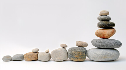 Pebbles artfully arranged to shape a graph symbolizing growing columns, visually conveying the concept of capital growth and wealth accumulation in a creative display. Compound interest concept.