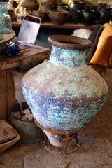 old vintage vase, old blue metal vase