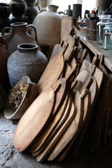 wood thingsf in the vintage store, old wood bread