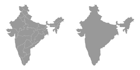 India grey map with administrative divisions. Vector illustration. - obrazy, fototapety, plakaty