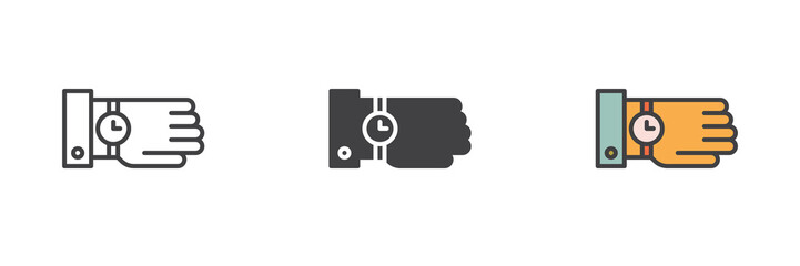 Hand wrist watch different style icon set