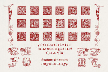 Medieval Alphabet. Decorative initial designs