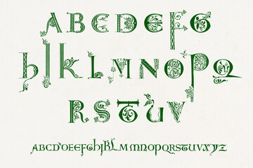 Medieval Alphabet. Decorative initial designs - obrazy, fototapety, plakaty