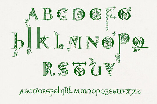 Medieval Alphabet. Decorative initial designs