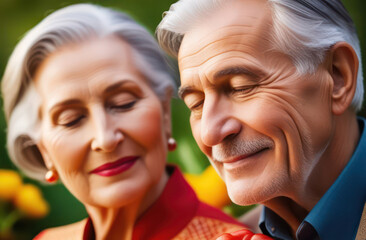 Portrait of senior couple with close eyes- close-up