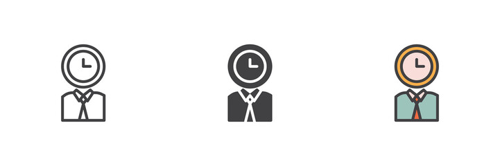 Person with clock head different style icon set