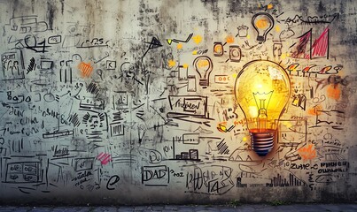light bulb on wall with idea