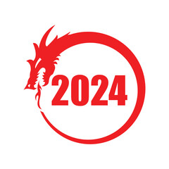 Round red dragon frame. Chinese New Year 2024 icon. Isolated element on white background. Vector eps10 - 706993315