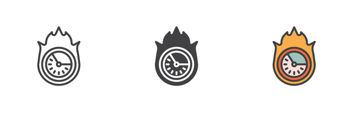 Clock in fire different style icon set