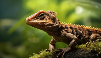 Obraz premium Close Up of Frill-necked Lizard on Tree Branch, Reptile Perched in Natural Habitat