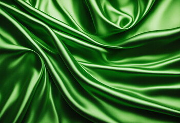 Obraz premium Green background. Folds on shiny fabric surface. Beautiful dark background with space for design. 