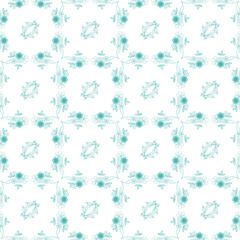 Floral seamless contour pattern. Bicolor pattern of flowers, leaves and swirls, for home textile design