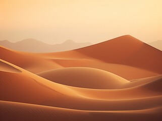 Desert landscape. Yellow desert sands. Figured dunes with a wavy pattern. Natural background for presentations, tourism, advertising.