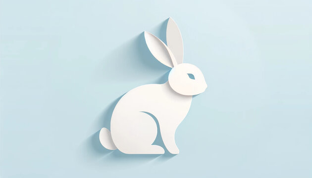 white rabbit on blue background style paper cut