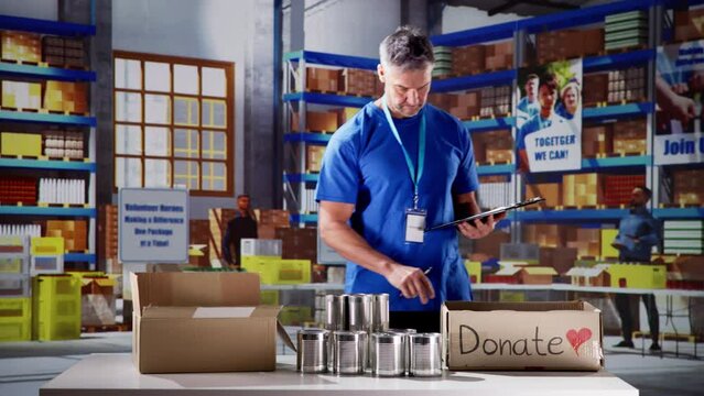 Food Bank Humanitarian Aid In Donation Boxes