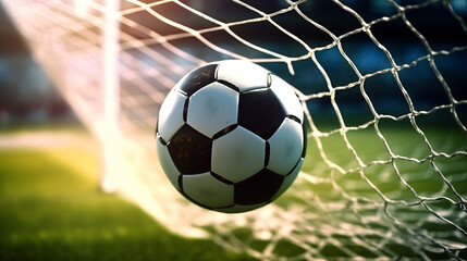 Championship Triumph: Close-Up of Soccer Ball Scored in the Net