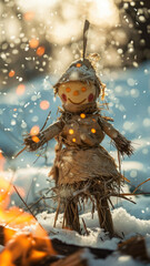 burning of the Maslenitsa straw effigy, farewell to winter, carnival, bonfire, holiday, shrovetide, traditional pagan rite, folk festival, fire, flame, people, doll, symbol, handmade, scarecrow, macro