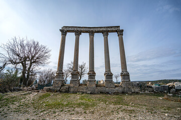 Scenic views from Uzuncaburç, is an archaeological site in Mersin Province, Turkey, containing the remnants of the ancient city of Diokaisareia or Diocaesarea