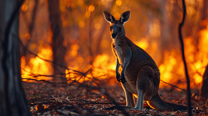 Kangaroo Fleeing Wildfire: Climate Crisis Impact