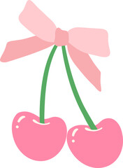 Coquette cherries with ribbon bow flat design