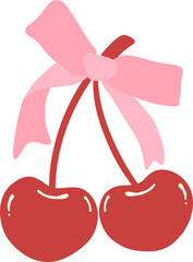 Coquette cherries with ribbon bow flat design