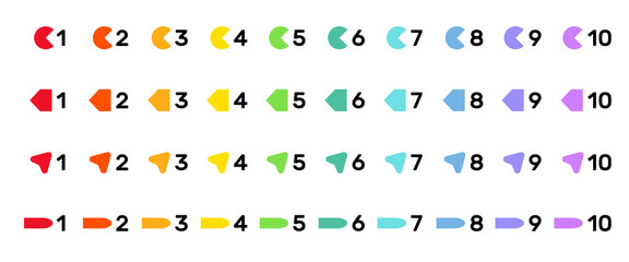 Bright colorful number bullet points collection. Geometric shapes for infographic 5 steps design template