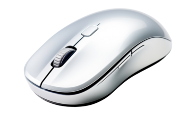 Navigating Precision with an Aluminum Wireless Mouse for Effortless Control on a White or Clear Surface PNG Transparent Background