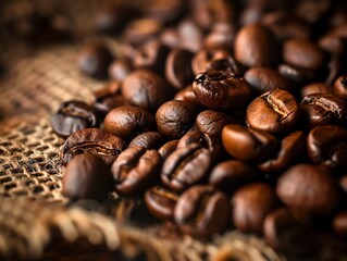 Perfect roasted coffee beans in a close up Photography