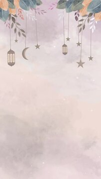 Decorative floral and lantern with abstract watercolor background looping animation