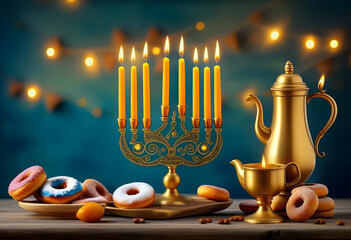 Jewish religious holiday Hanukkah, background with menorah (traditional candelabra)Jewish religious holiday Hanukkah, background with menorah (traditional candelabra)